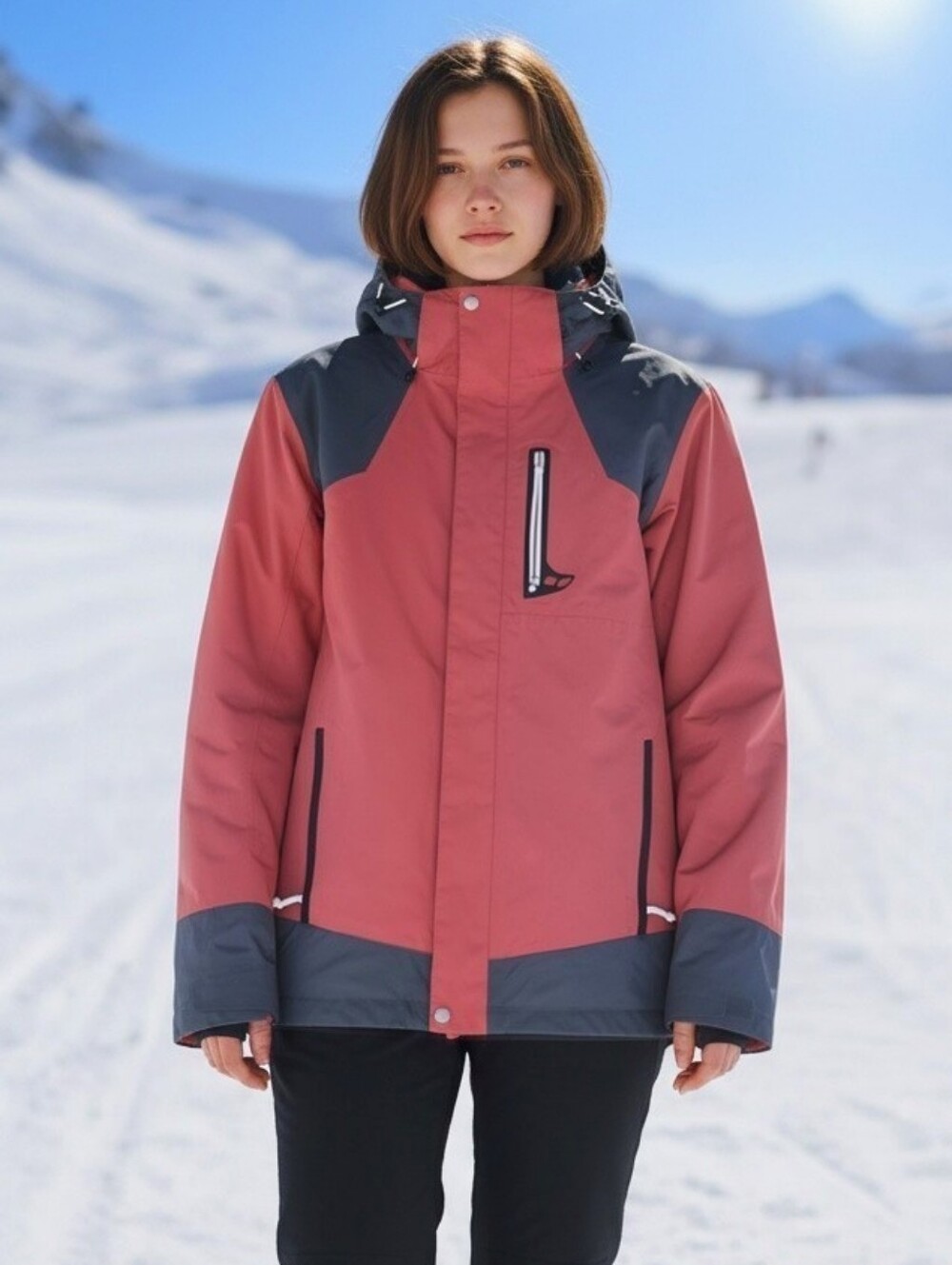 Koppen Hooded Snowboard jacket, Orange& Dk Gray, Women's Medium